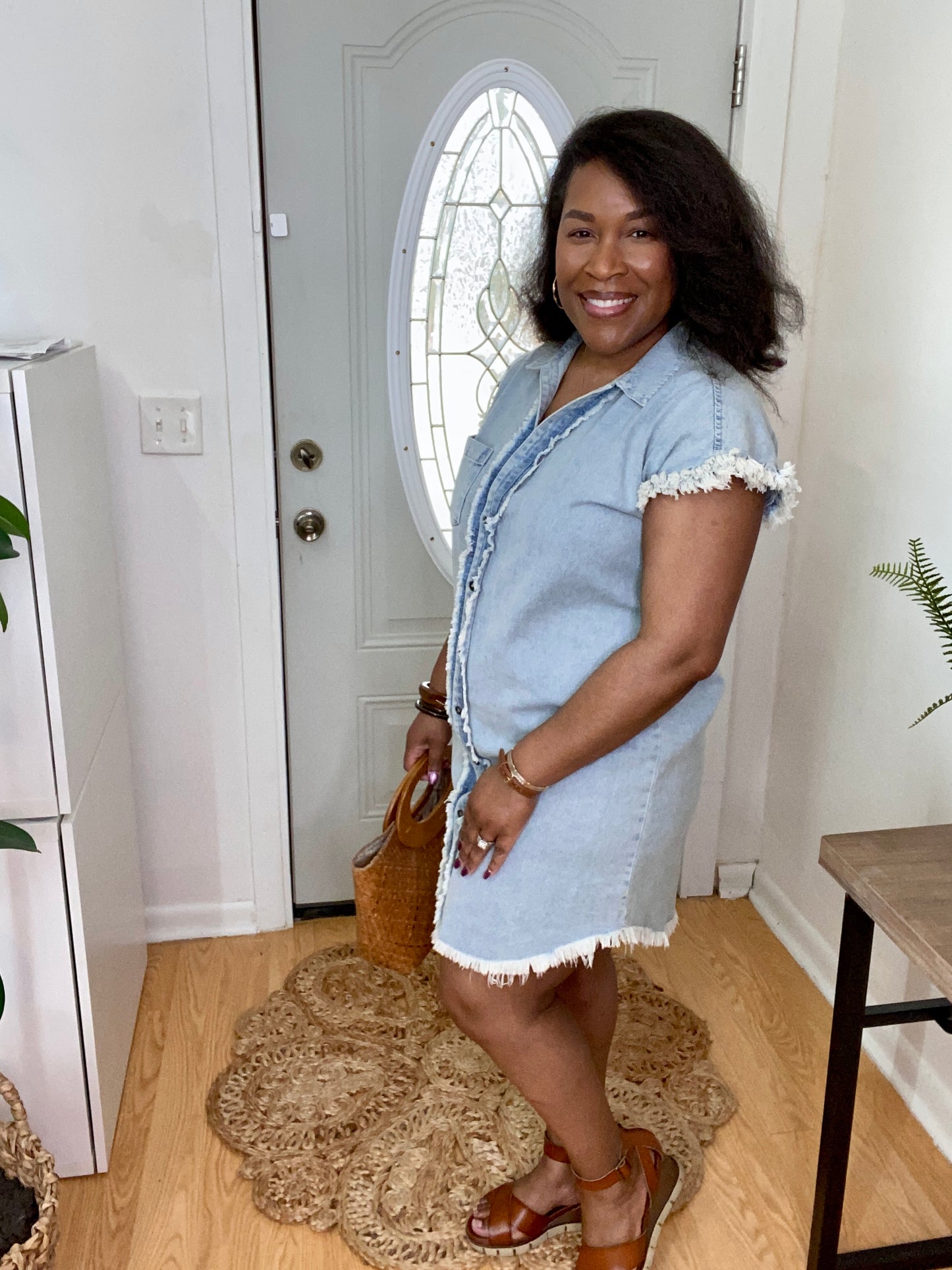 Frayed Trim Demin Dress