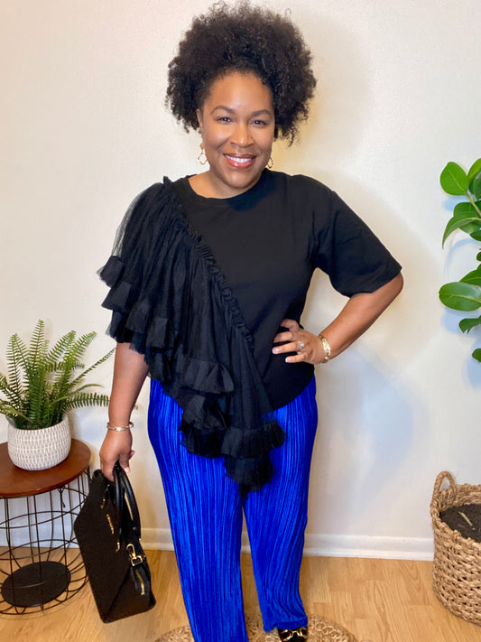 Black Ruffle Detail Top