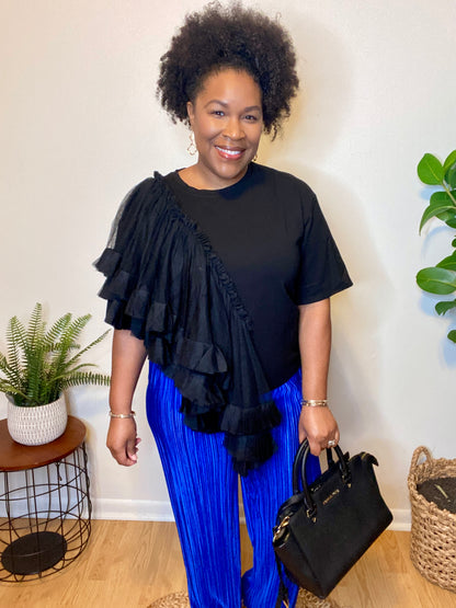 Black Ruffle Detail Top