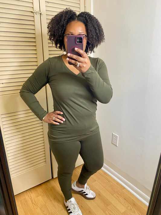 Olive V-Neck Set