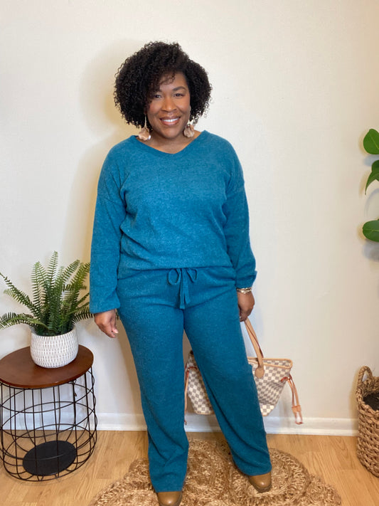 Brushed Hacci Long Sleeve & Pants Set (Teal)