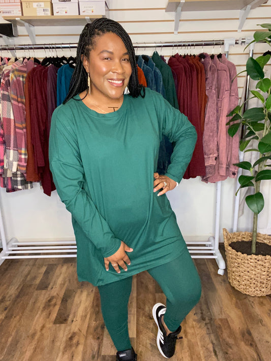 Long Sleeve Dark Green Lounge Set