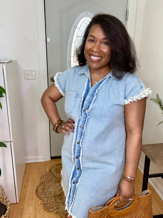 Frayed Trim Demin Dress