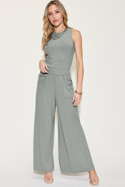 Preorder: Ribbed Tank & Wide Leg Pants Set