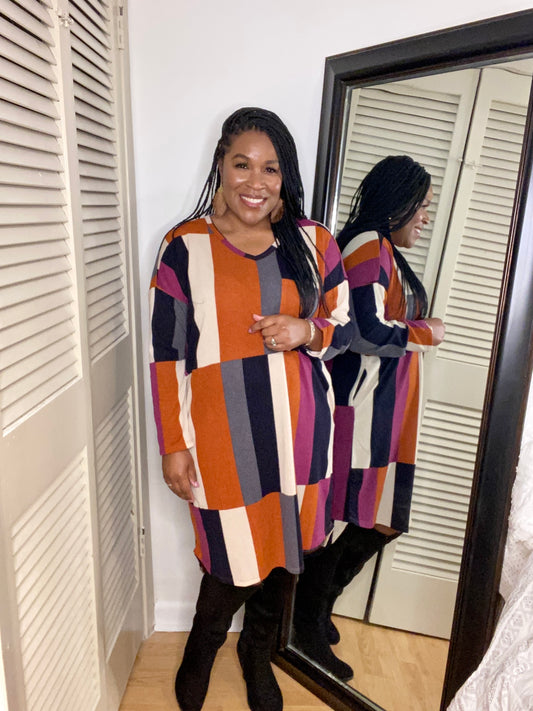Rust Color Block Dress