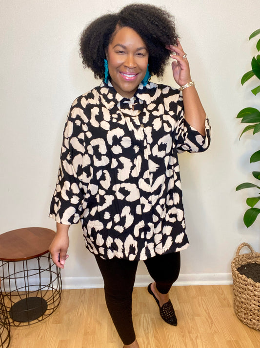 Black Leopard Top