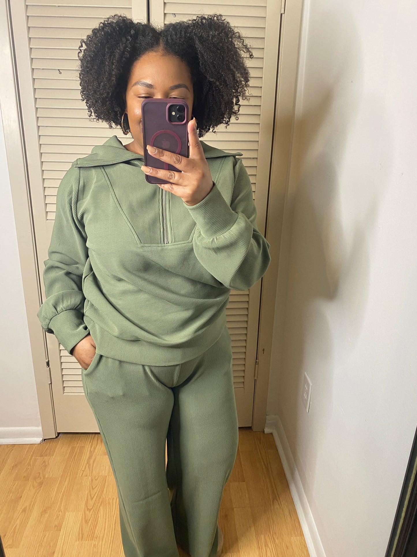 Preorder: Olive Half Zip Set