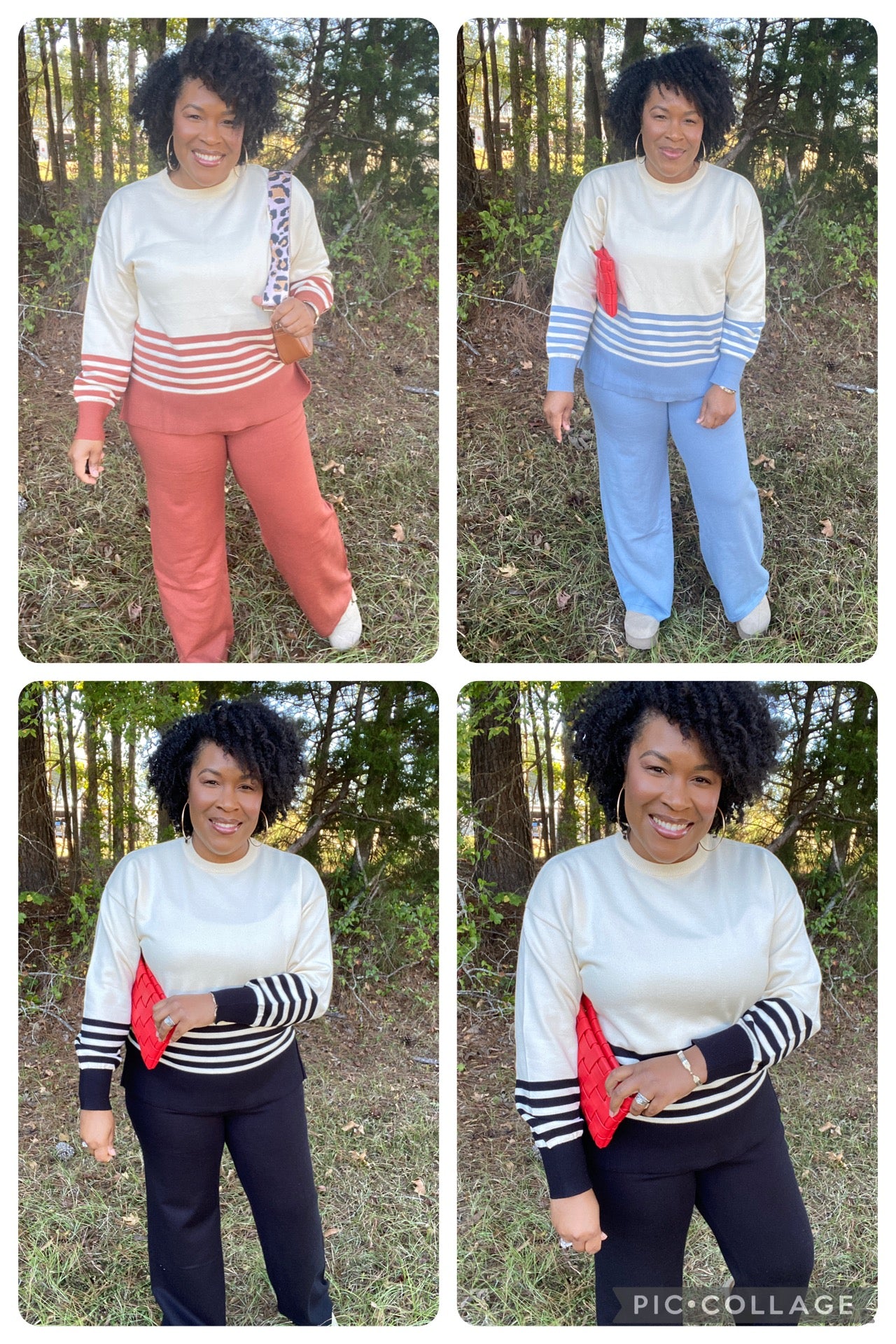 Preorder: Slit Striped Round Neck Sweater Set