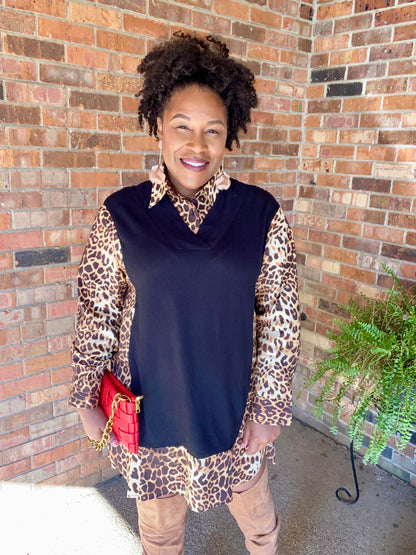 Printed Knit Shirt Dress