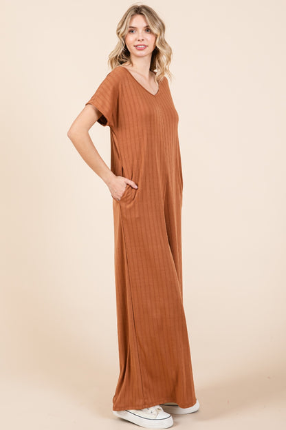 Preorder: Ribbed Wide Leg Jumpsuit
