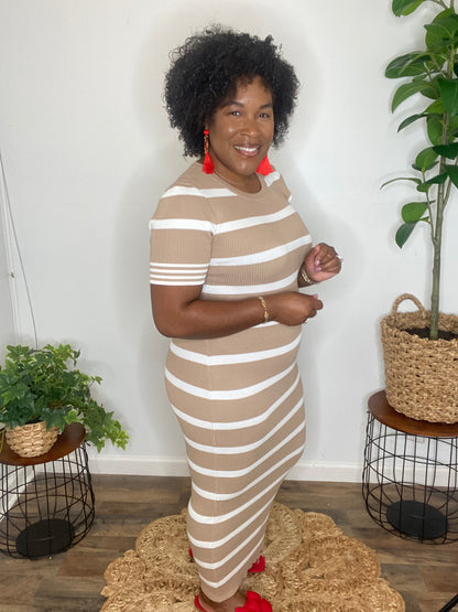 Short Sleeve Striped Maxi Dress