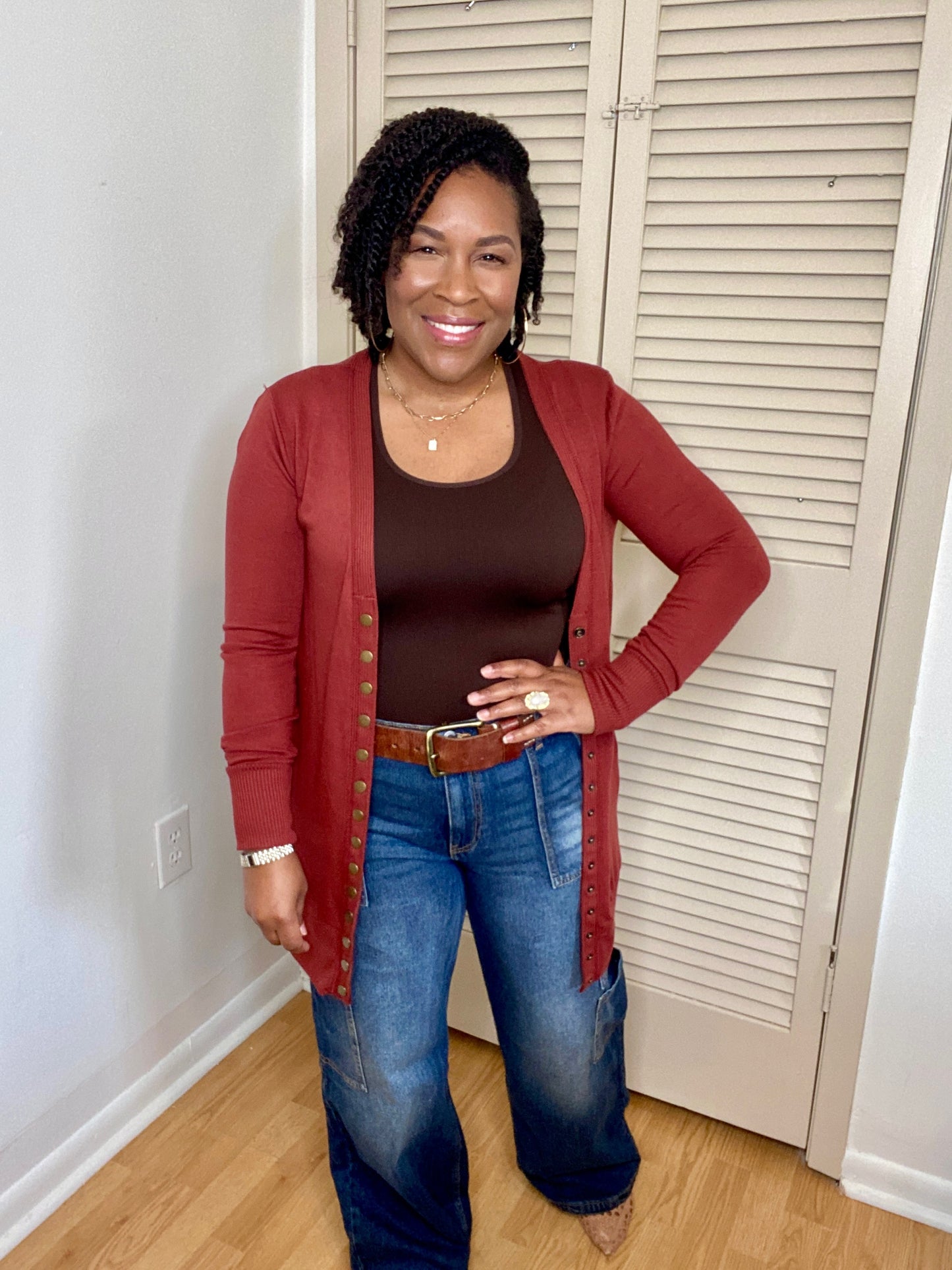 Rust Snap Sweater Cardigan