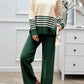 Preorder: Slit Striped Round Neck Sweater Set