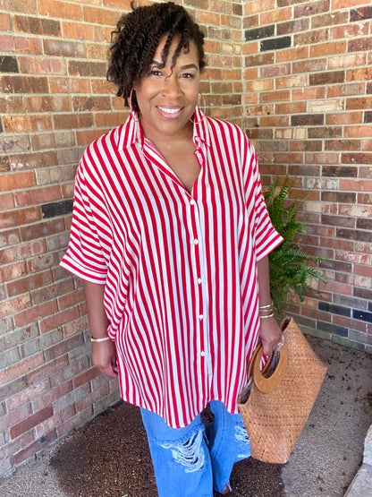 Red Vibe Shirt Dress