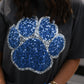 Blue & Silver Faux Glitter Paw Print Tee