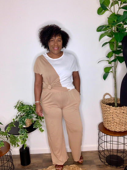 Brown & Cream Pants Set