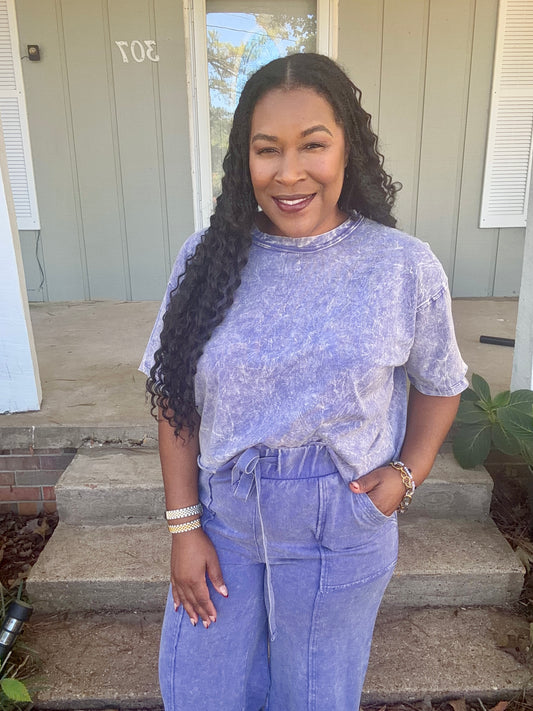 Blue Acid Wash Flare Set