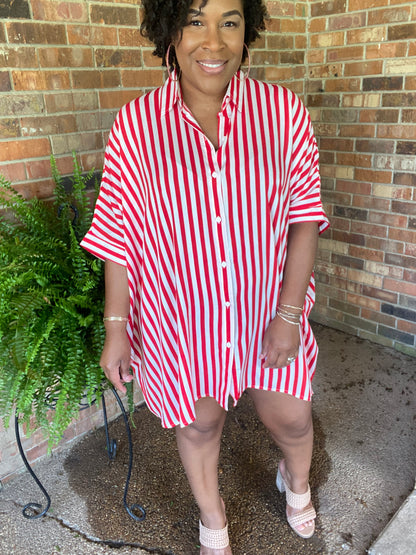 Red Vibe Shirt Dress