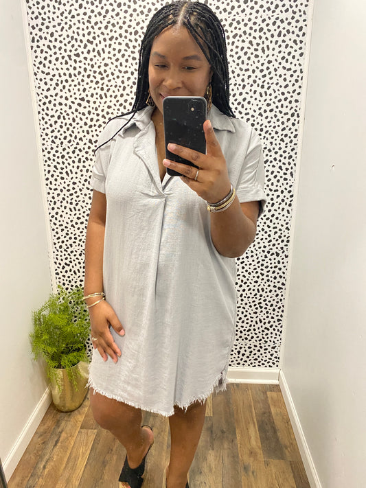 Frayed Hem Shirt Dress