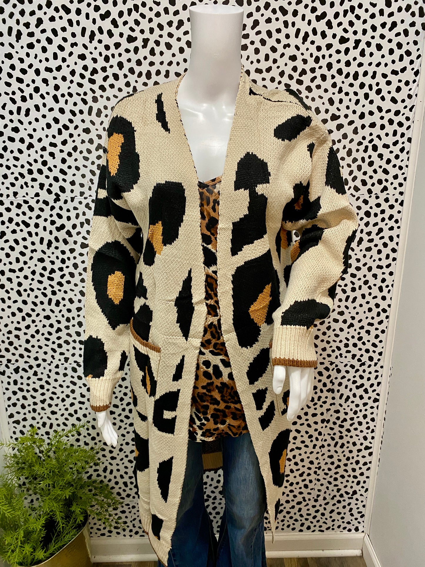 Cream Leopard Print Cardigan
