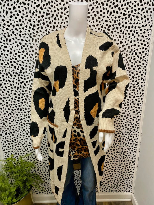 Cream Leopard Print Cardigan