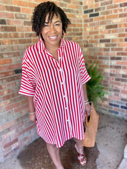 Red Vibe Shirt Dress