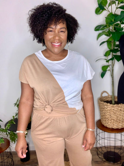 Brown & Cream Pants Set