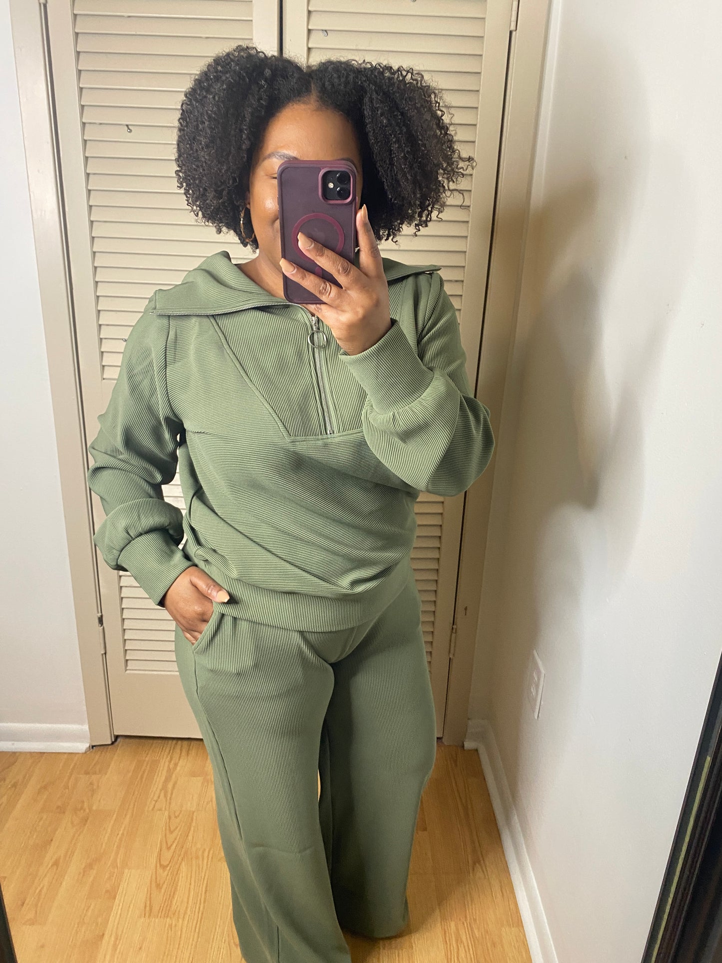 Preorder: Olive Half Zip Set