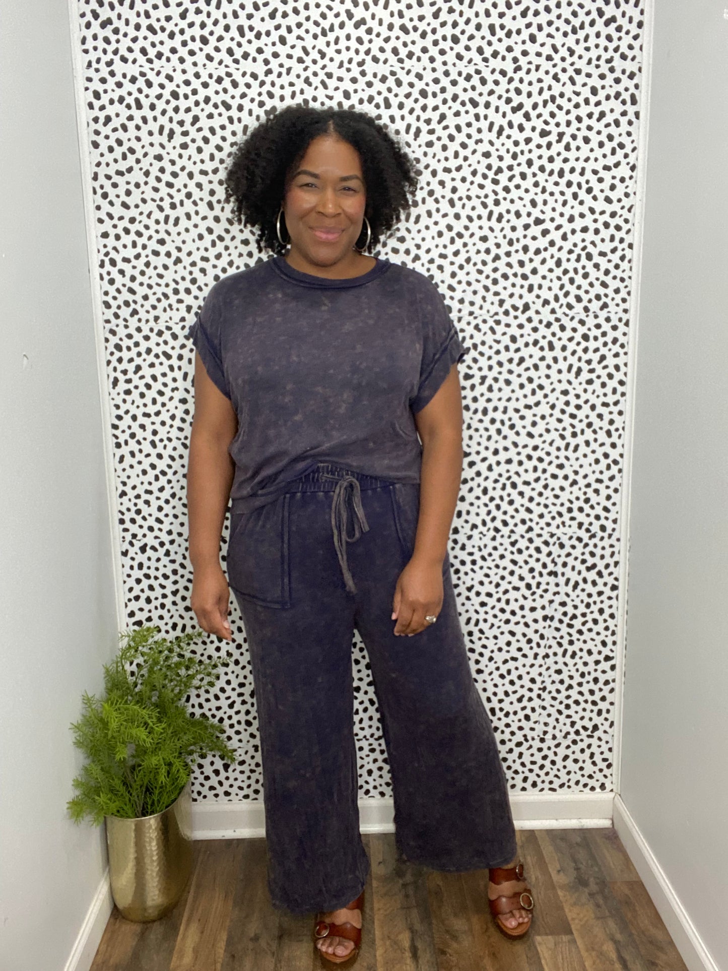 Mineral Washed Top and Pants Rib Sets (Black)