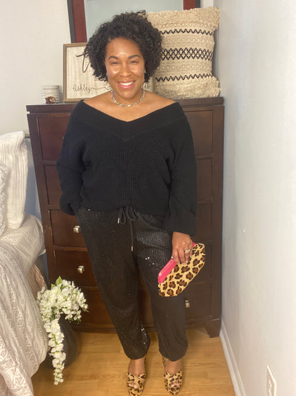 Black Sequin Jogger
