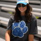 Blue & Silver Faux Glitter Paw Print Tee