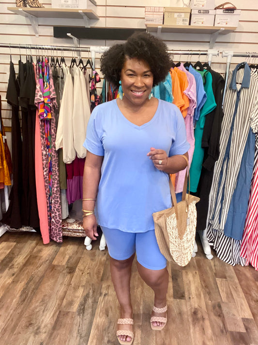 Springy Blue Biker Short Set