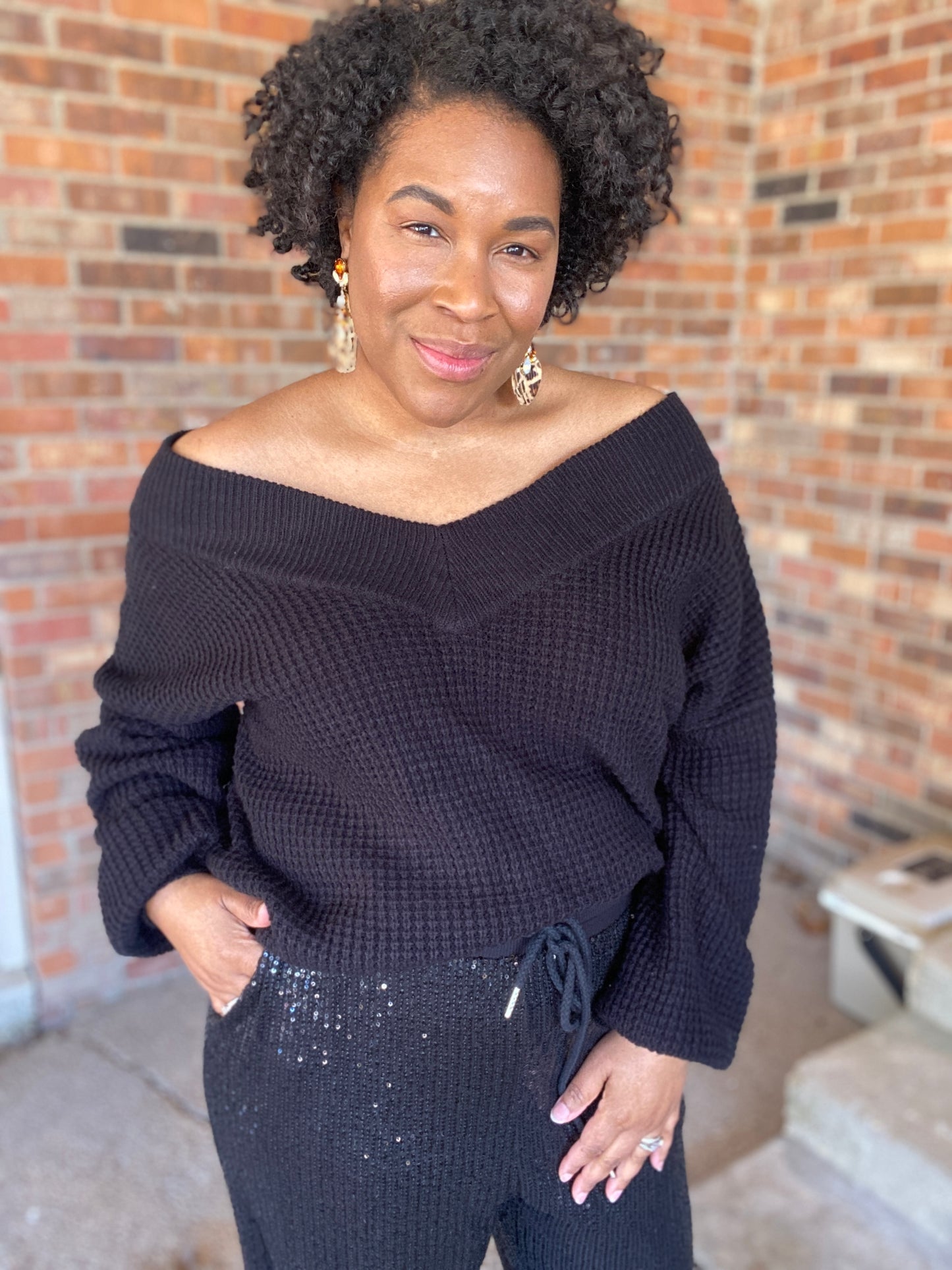 Black Balloon Sleeve Sweater
