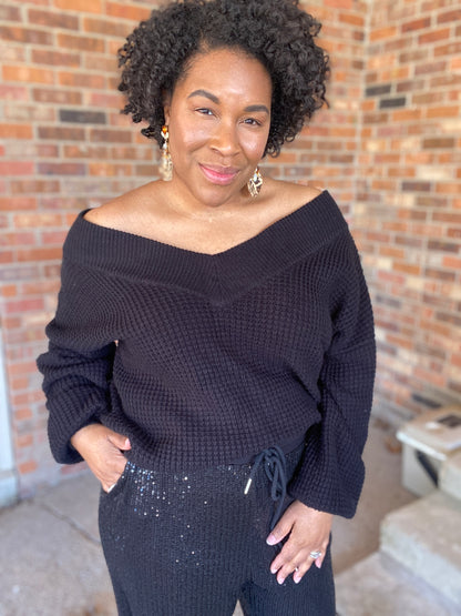 Black Balloon Sleeve Sweater