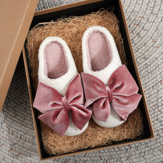 Mauve Velvet Bow Slippers *CIJ SPECIAL*