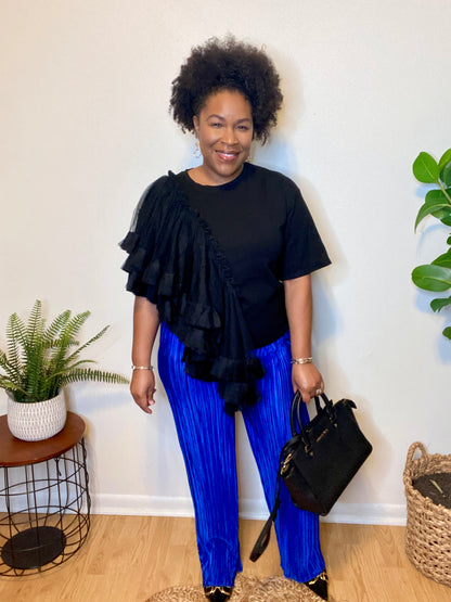 Black Ruffle Detail Top