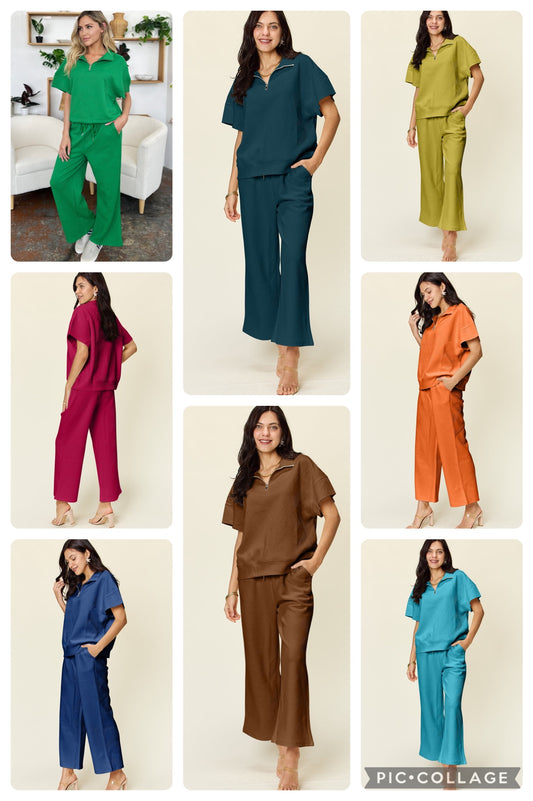 Textured Half Zip Pants Set
