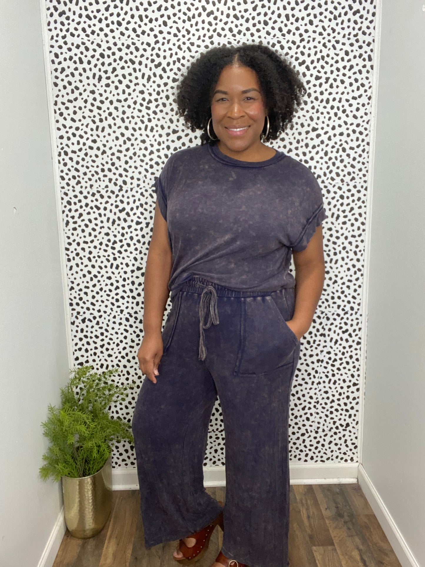 Mineral Washed Top and Pants Rib Sets (Black)