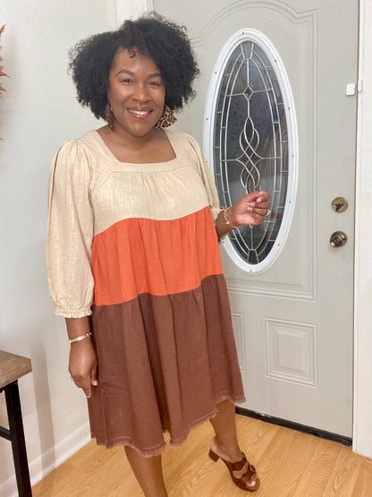 Linen Color Block Dress