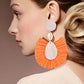 Puka Shell Mother of Pearl Teardrop Raffia Trimmed Dangle Earrings