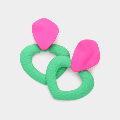 Colored Metal Petal Link Dangle Earrings