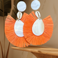 Puka Shell Mother of Pearl Teardrop Raffia Trimmed Dangle Earrings