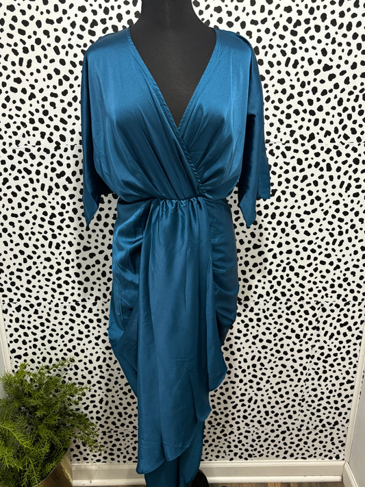Teal Satin Midi