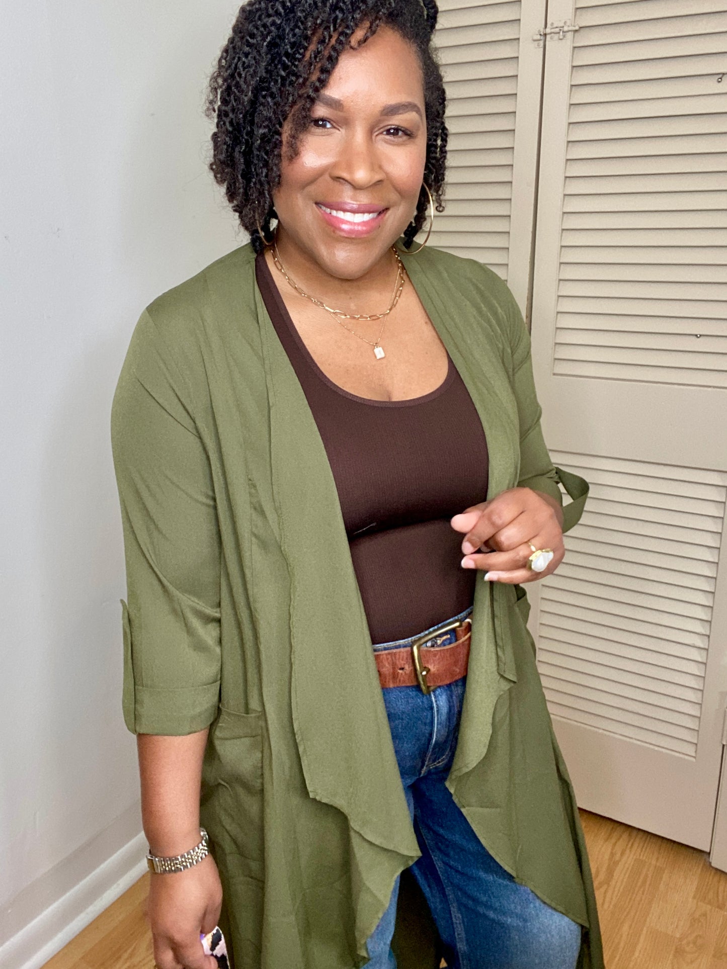 Olive Waterfall Cardi