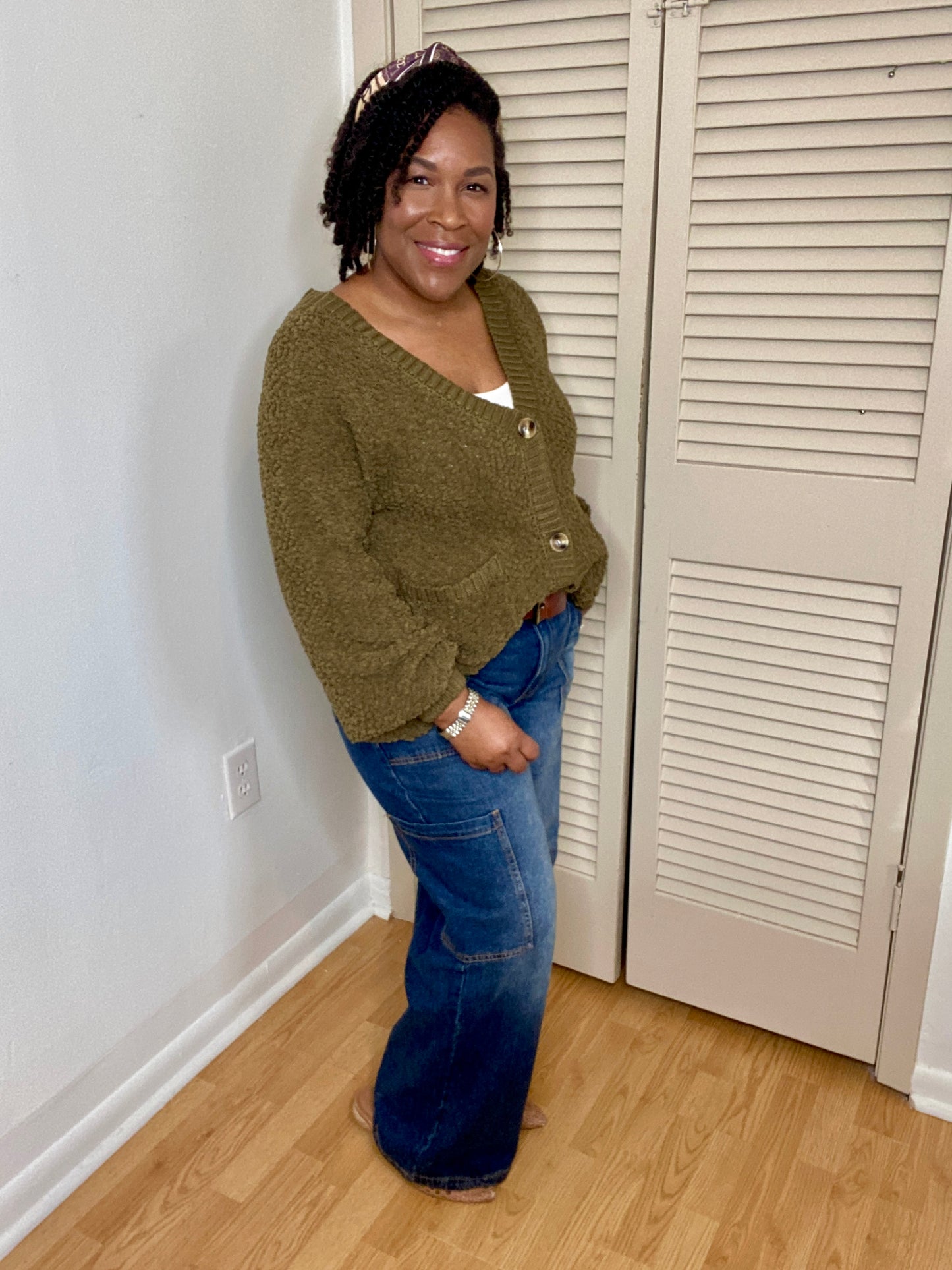 Balloon Sleeve Popcorn Cardigan