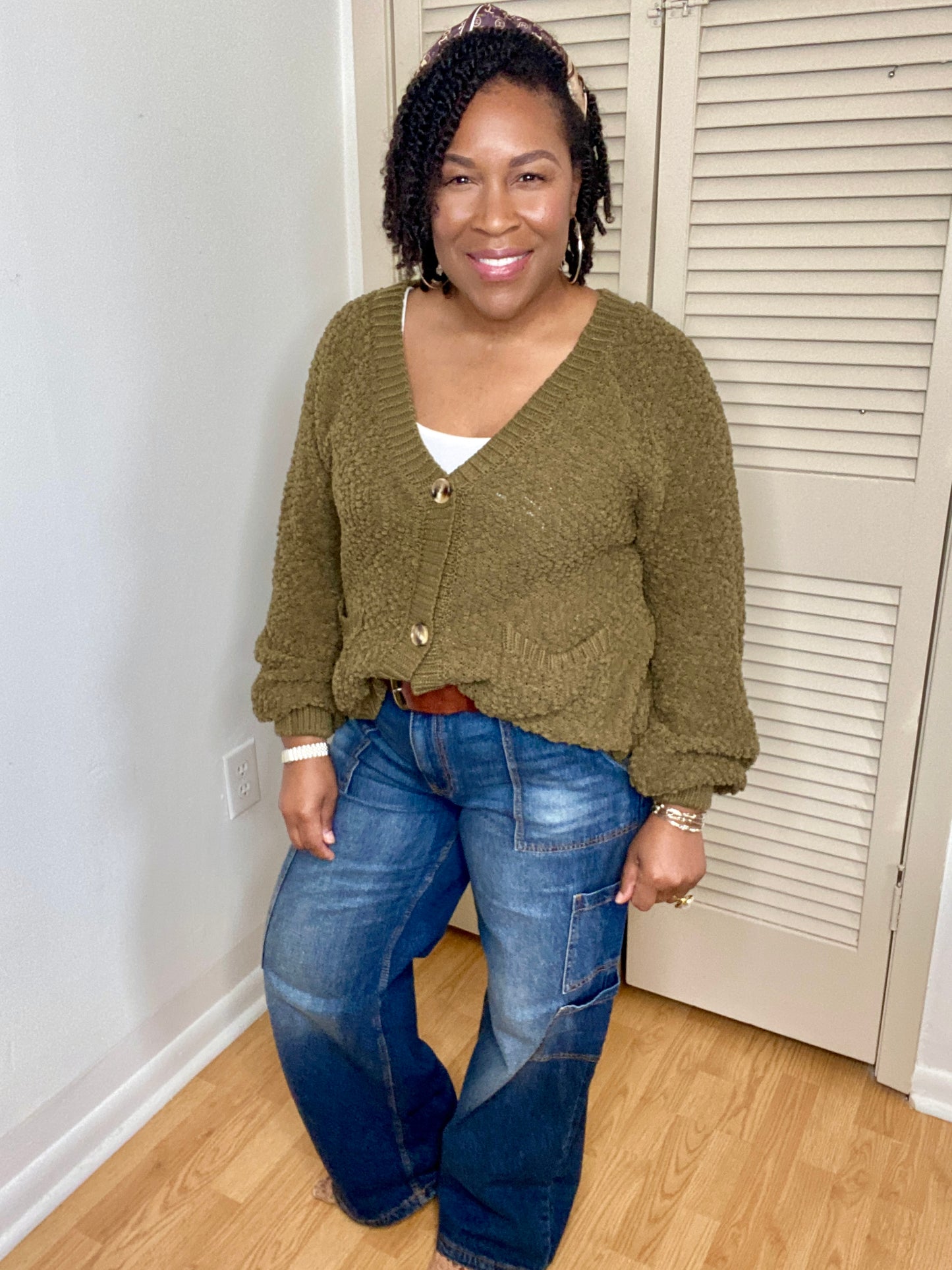 Balloon Sleeve Popcorn Cardigan