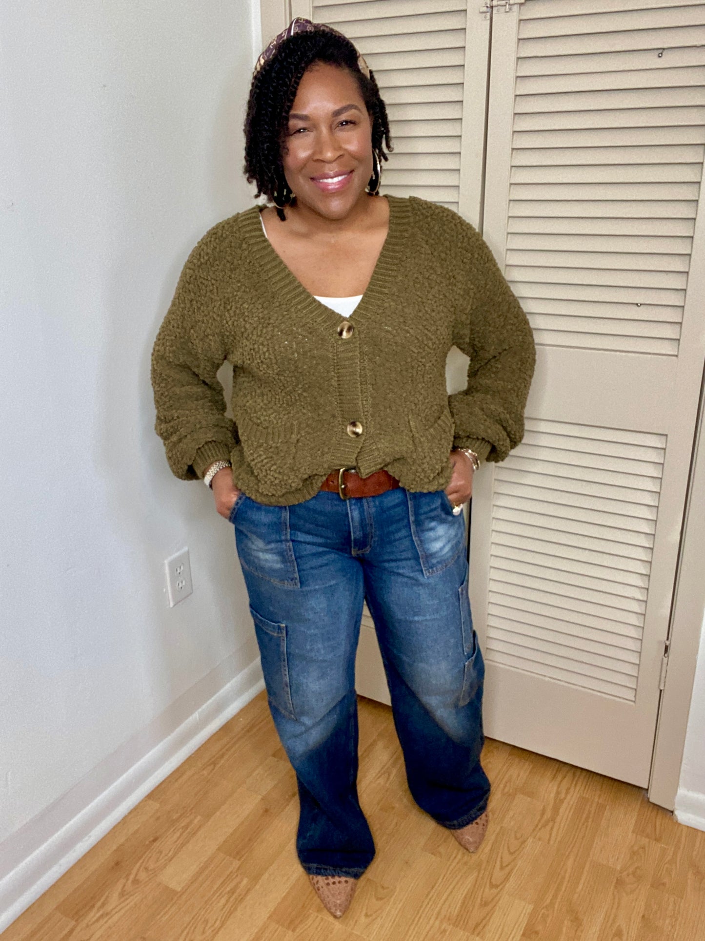 Balloon Sleeve Popcorn Cardigan
