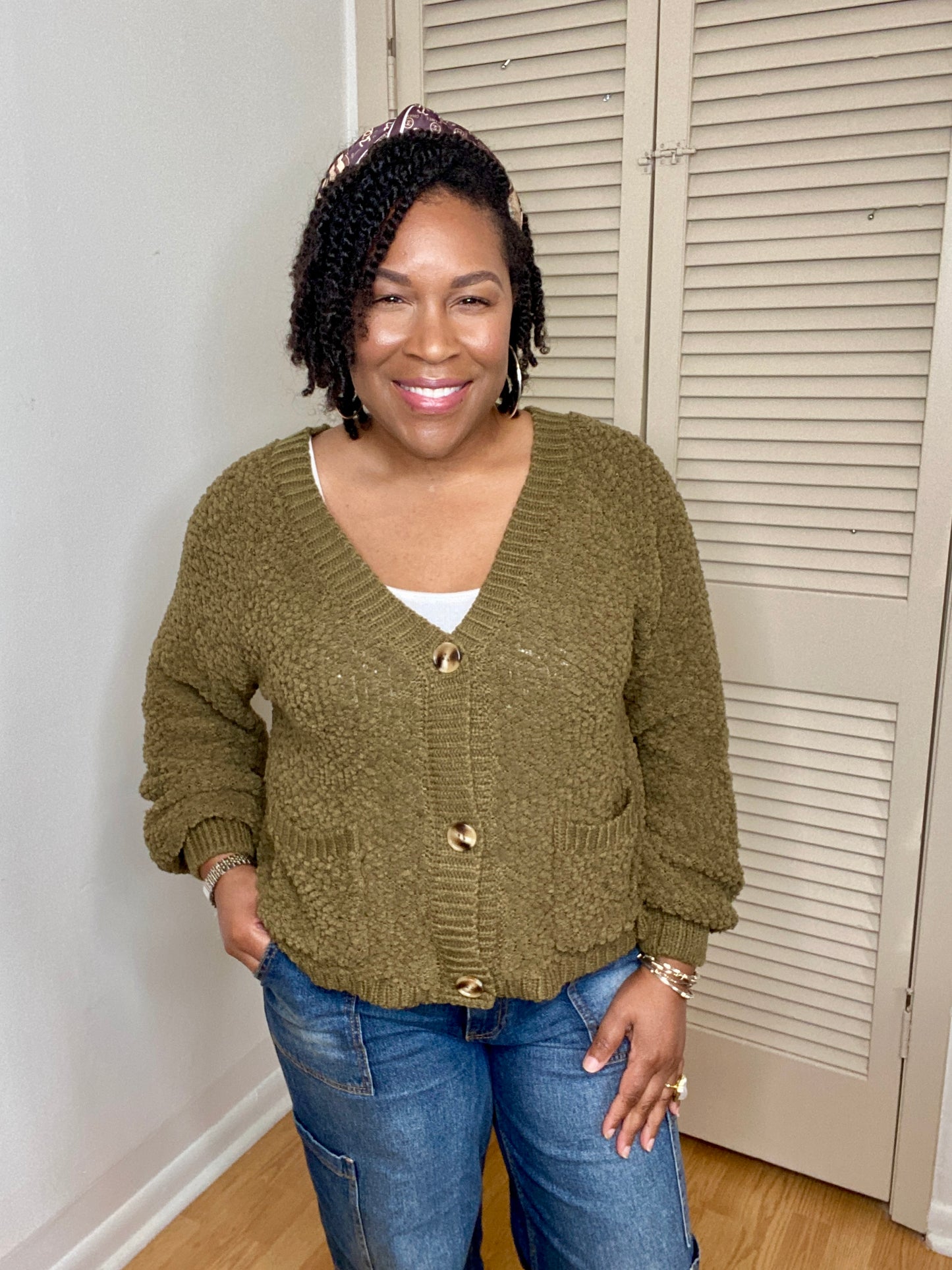 Balloon Sleeve Popcorn Cardigan
