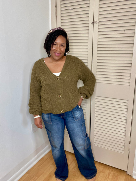 Balloon Sleeve Popcorn Cardigan