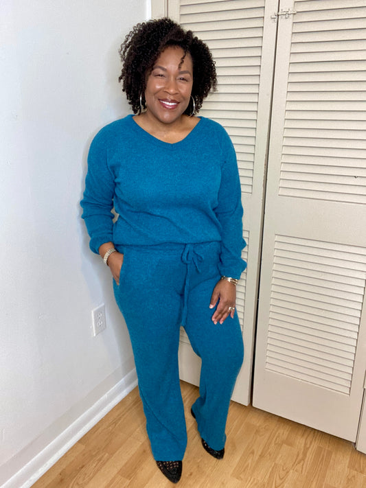 Brushed Hacci Long Sleeve & Pants Set (Teal)